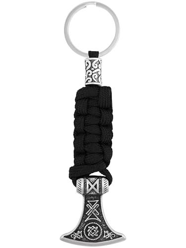 HAQUIL Viking Rune Axe Paracord Keychain Norse Symbol Keyring Lucky