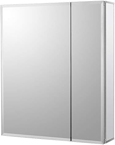 Fundin Aluminum Mirror Cabinet for Bathroom Recess Mount or Surface Mount, with Double Sided Mirror Door, 50 x 61 cm, with Adjustable Tempered Glass Shelves