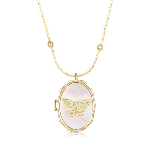MANBU Gold Locket Necklace for Women Butterfly Cupid Oval-Shaped Locket Pendant Holds Pictures Photos Locket Jewelry Gifts for Loved One