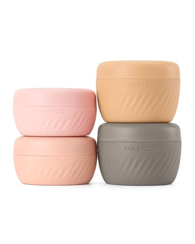 Image of TakeToday Travel Containers for Toiletries, 2 & 3oz, 4 Pack, Apricot | Air Travel Leak-Proof, TSA Approved, Silicone Jars with Lid, for Cosmetics & Toiletries