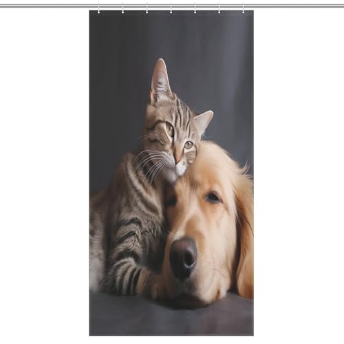 Rideau de douche chien imperméable anti-moisissure en polyester 92x183 cm avec anneaux