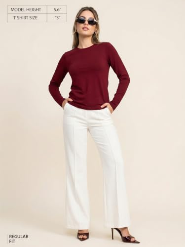 Image of JUNEBERRY Pure Cotton Round Neck Regular Fit Core Fashion Solid Full Sleeve T-Shirt for Women & Girls (Colors: Black, Cork, Green, Navy, Swanwhite & White)