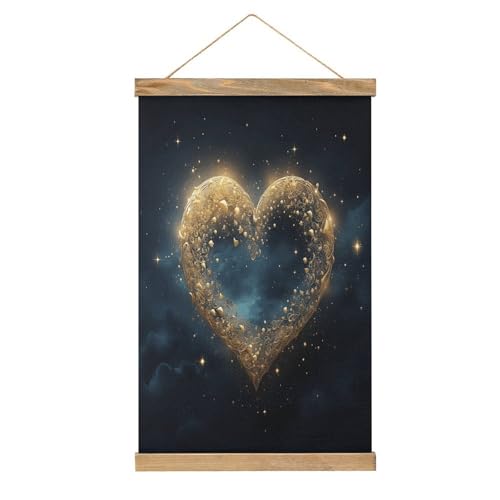 Cuadro de corazón dorado, póster personalizado y pintura de pergamino