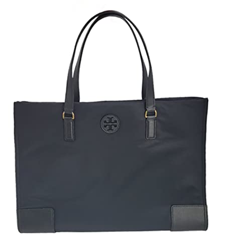 Tory Burch Bolsa feminina de nylon grande Ella 136144 Ella com ferragens douradas, Preto, Large