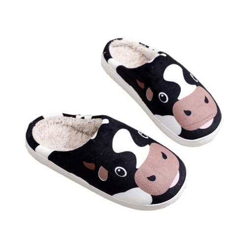 Cute Cow Slippers for Women & Men - Cozy Fluffy Close Toe House Shoes, Ultra Soft Durable Indoor Bedroom Slides, Kawaii Animals Christmas Gifts for Couples & Parents