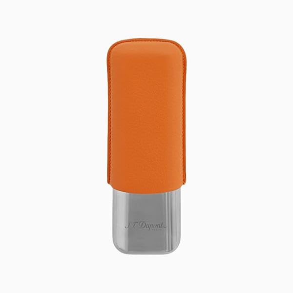 Étui 2 cigares St Dupont cuir de veau orange et métal luxe
