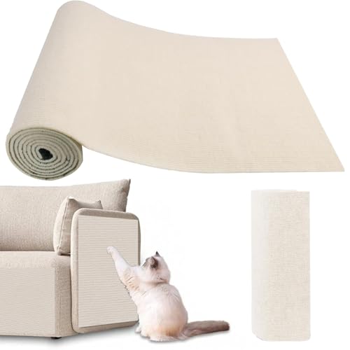 Selbstklebende Kratzmatte Katzen 40×300cm Kratzmatte für Katzen DIY Kratzbretter Katze Wand kratzmatte Sofa Kratzschutz Katzenkratzmatte AntiKratz Tape für Protect Your Furniture (Cremeweiß)