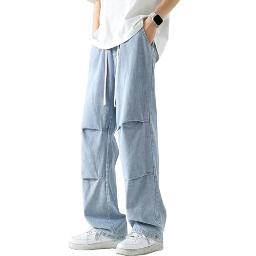 Mens Loose Fit Jeans Regular Fit Straight Leg Jean Elastic Waist Jeans for Men Casual Streetwear Denim Pants