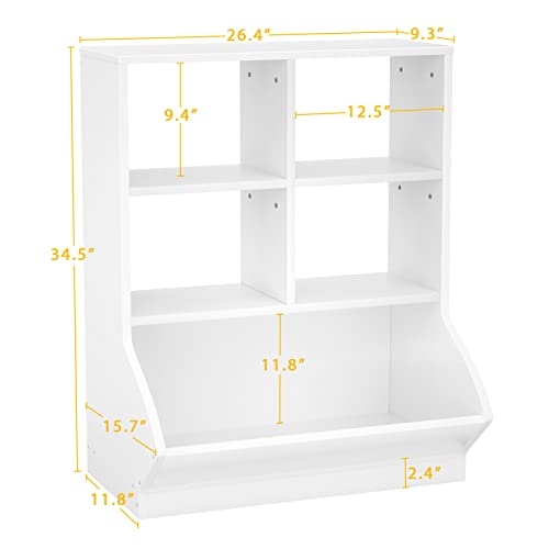 Aheaplus Toy Storage Organizer With Bookcase, 5 Cubby Bookshelf Toy Storage Cabinet, Open Multi-Bins Toys&Books Storage Display Organizer For Playroom, Bedroom, Nursery, School, White #TOP6
