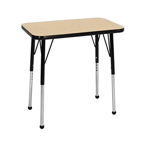 Image of FDP Rectangle Single Student Activity Table (30 x 18 inch), Standard Ball Glide Legs, Adjustable Height 19-30 inches For Social Distance, Virtual In-Home, Classroom Learning - Maple Top /Black Edge