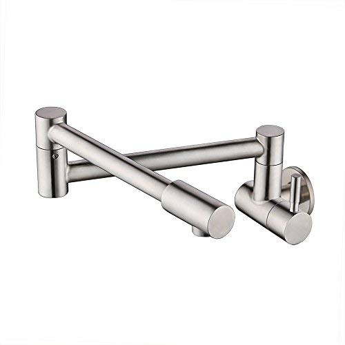 KES Pot Filler Faucet Lead Free Stainless Steel Double Joint Swing Arm and 360 Degree Rotating Aerator Kitchen Sink Faucet Wall Mount Brushed Finish, KN9250-BS
