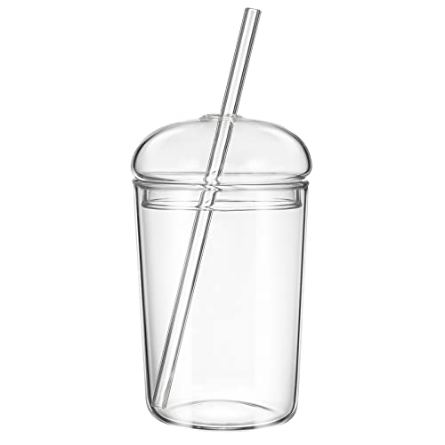 YARNOW Glass Tumbler Cup with Lids and Straws, Can Shaped Drinking Glasses Iced Coffee Glasses for Milk Soda, Tea