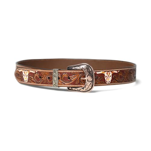 Image of Handcrafted Engraved Design Leather Belt with Embossed Buckle by N Z Overseas