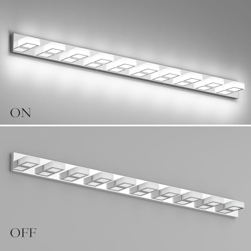Image of Ralbay 66inch Chrome Bathroom Vanity Lights Stainless Steel Acrylic LED Modern Chrome Bathroom Wall Lighting Fixtures
