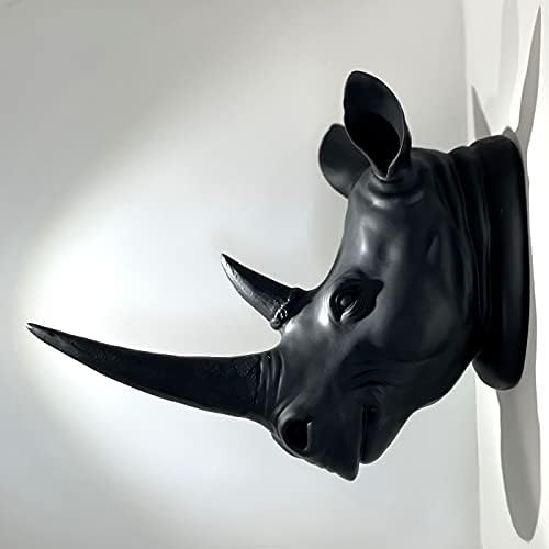 YL Crafts-Resin Rhino Head Sculpture Animal Wall Decor Art, 14 by 10.8 by 6.8 inches, Black