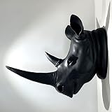 YL Crafts-Resin Rhino Head Sculpture Animal Wall Decor Art, 14 by 10.8 by 6.8 inches, Black