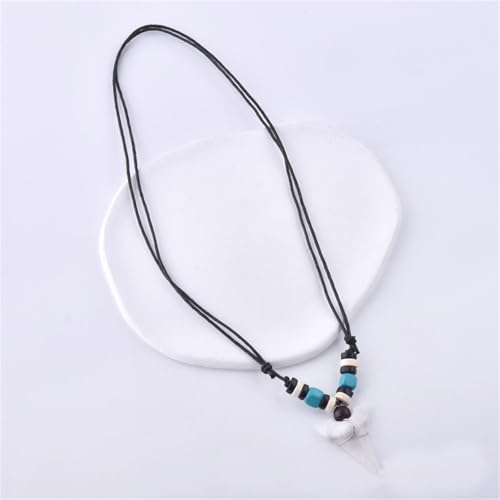 coadipress Shark Tooth Necklace for Men Women Adjustable Cord with Wood Beads Fossil Sharktooth Necklace Hawaiian Summer Beach Surfer Resin Cool Choker Jewelry4
