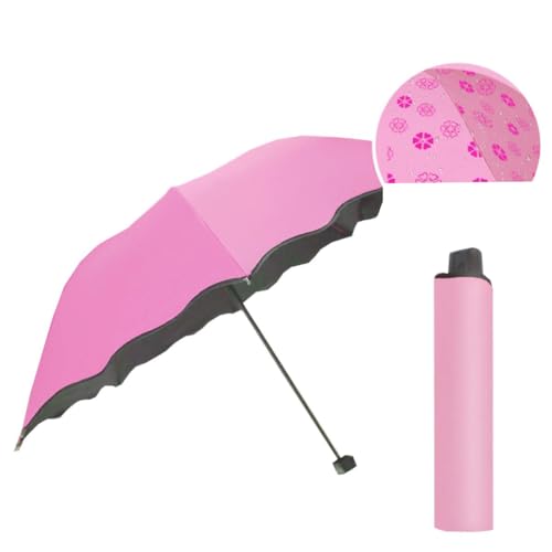 Adorazone Water Magical Floral Manual 3-Fold Umbrella For Men & Women | Black Film Coated UV-Rays Safe (23" Large Size) (Pink)