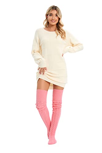 Image of Women's Thigh High Knitted Winter Boot Socks Vintage Extra Long Leg Warmer Over Knee High Stockings