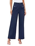 GRACE KARIN Womens Wide Leg Pants High Waisted Slacks Straight Long Work Business Trousers with Pockets Navy Blue 2XL
