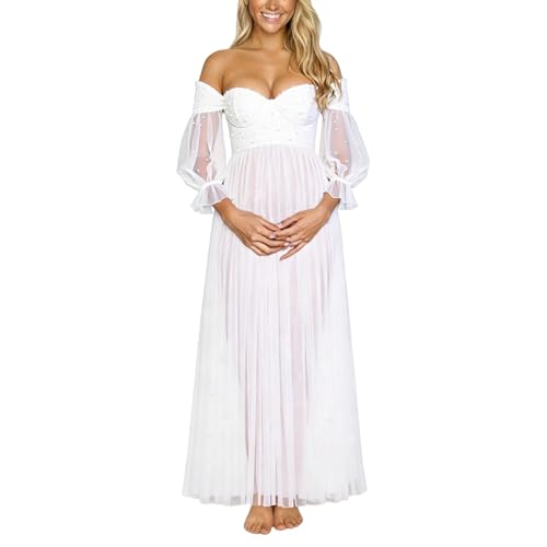 Robe de soirée grossesse en dentelle fine col rond coupe genou élégante