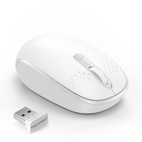 TECKNET - TECKNET Wireless Mouse for Laptop, 2.4G Quiet Computer Mouse with USB Receiver, 4 Buttons Portable Cordless Mice for Chromebook, Laptop, PC, Mac, 800/1200/1600 DPI - White