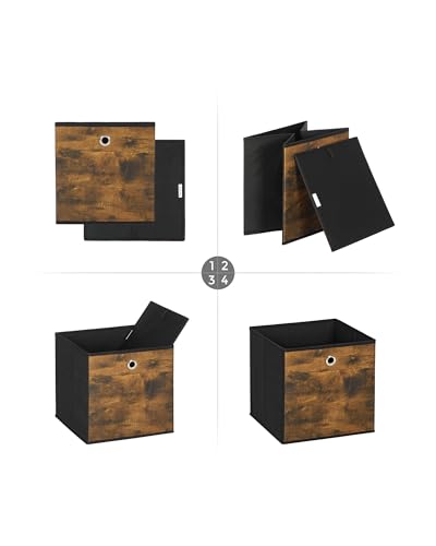 Miniatura 9 de Songmics Caja Almacenaje, Juego De 6 Cajas De Almacenamiento Con Asa, Caja Organizadora De Tela Oxford Y Tela No Tejida, 30 X 30 X 30 Cm, Ajustable, Plegable, Marrón Rústico Y Negro Rfb102b01