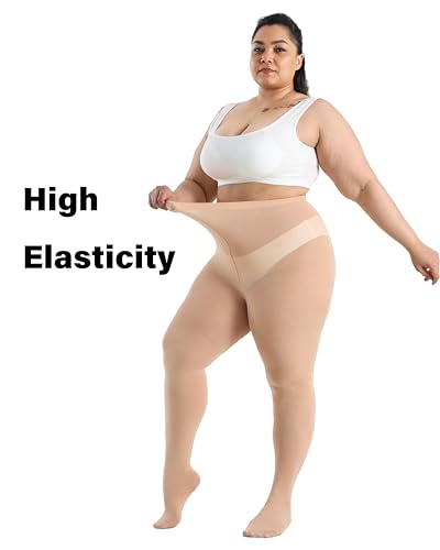 Image of CozyWow Plus Size Tights for Women 80D Soft Solid Color Semi Opaque Pantyhose High Waist 1X 2X 3X 4X
