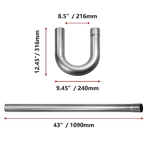 Image of 3'' Stainless Steel 409 Custom Exhaust Pipe Kit Tubing Mandrel Bend Pipe Straight & U-Bend Universal Exhaust System 8PCS
