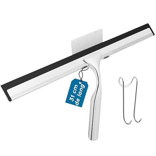 Kowald Raclette de Douche en INOX – 31 cm de Large – avec Crochets – Caoutchouc de Rechange