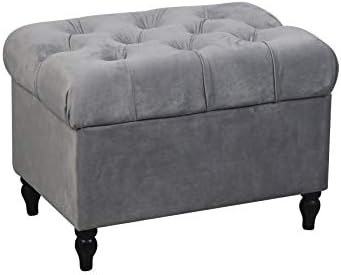 HomeHarmony®Velvet Ottoman Chair Storage Stool Seat Footrest Footstool With Rustic Look Feet (Silver)