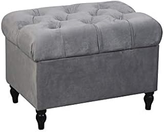HomeHarmony®Velvet Ottoman Chair Storage Stool Seat Footrest Footstool With Rustic Look Feet (Silver)