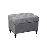 HomeHarmony®Velvet Ottoman Chair Storage Stool Seat Footrest Footstool With Rustic Look Feet (Silver)