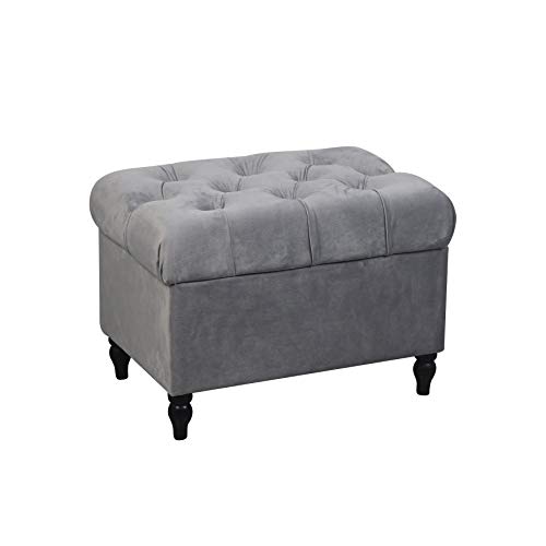 Image of HomeHarmony®Velvet Ottoman Chair Storage Stool Seat Footrest Footstool With Rustic Look Feet (Silver)