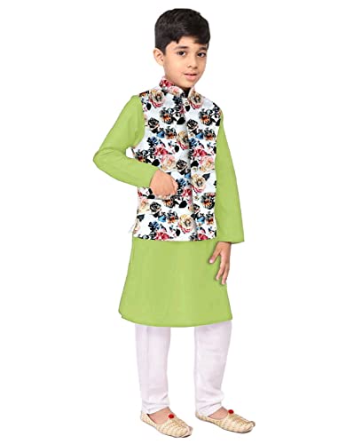 Image of Os Men's & boy kurta pyjama set with nerhu jackets (Multi printed) in cotton (baap beta|father son|)