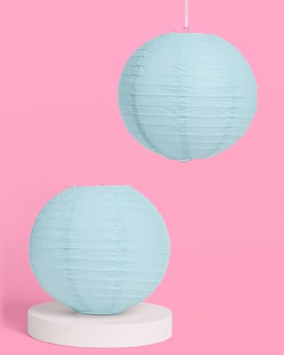 Image of xo, Fetti Blue Coastal Paper Lanterns - 6 pcs. | Beach Party Decorations, Bachelorette Lights, Nautical Birthday Tablescape, Seaside Shower Centerpiece