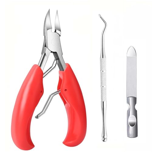 プロ仕様の凹型ステンレススチール製爪切り。厚い爪や陥入爪に。鋭いカーブ刃で簡単にトリミングできます。C663、レッド 3個。