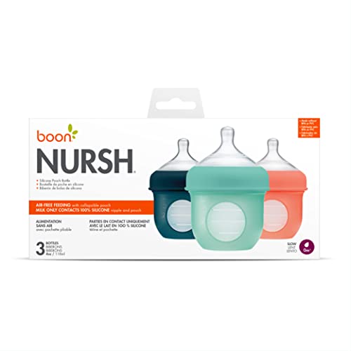 Boon NURSH Reusable Silicone Pouch Bottles, 4 Ounce (Pack of 3)