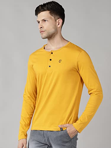 Image of Urbano Fashion Men's Solid Henley Neck Slim Fit Full Sleeve Cotton T-Shirt