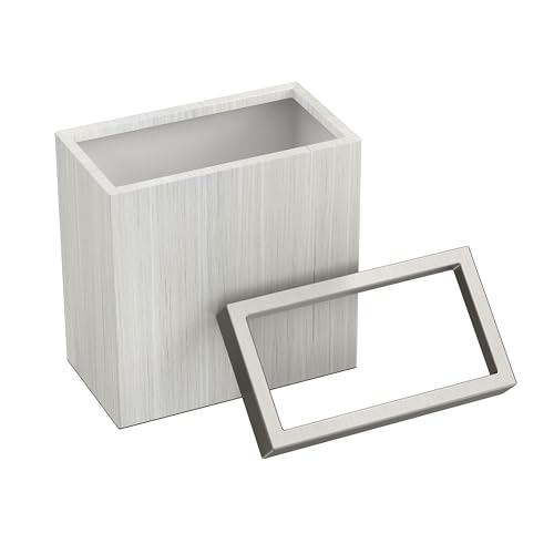 Image of Gatco Small Bathroom Trash Can with Lid, Rectangle 3 Gallon Wastebasket, Under Sink, White Oak with Satin Nickel, for Bathroom, Bedroom, Office (1943SN)