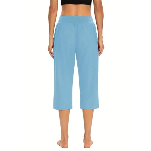 Yoga Pants Women Straight Leg Elastic Waist Capris High Waisted Elegant Wide Leg Fall Trousers Side Slit with Pockets3