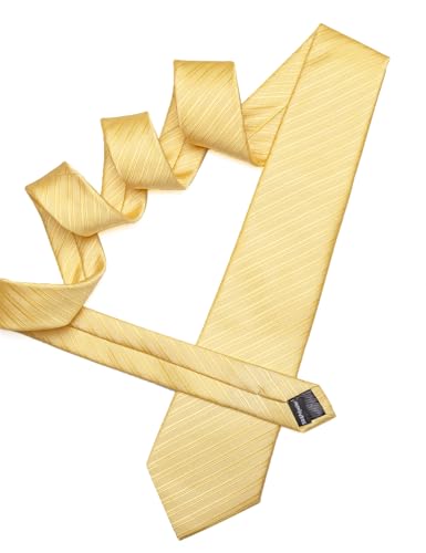 Image of Barry.Wang Solid Striped Tie for Men Silk Necktie Pocket Square Cufflinks Formal Wedding Party Business