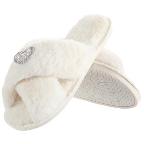 Mom Slippers for Women Fuzzy House Slippers with Pearls Gift for New Mom Mothers Day Gift from Daughter Son4