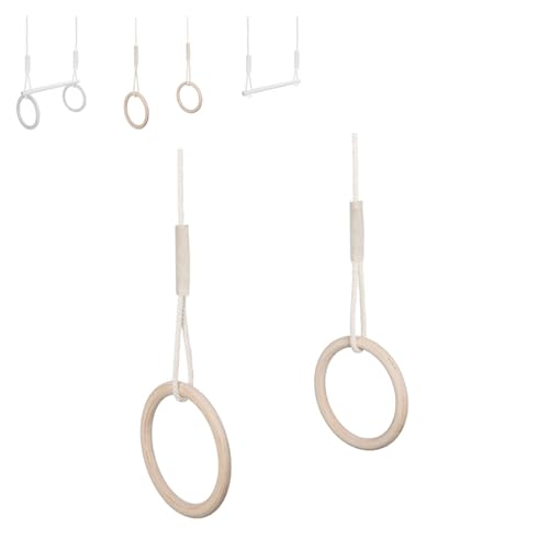 MAMOI® Trapezschaukel, Turnringe aus Holz, Turngeräte Indoor, Ringe Schaukel, Turnen mit Holzschaukel, Gymnastikringe und Trapezstange