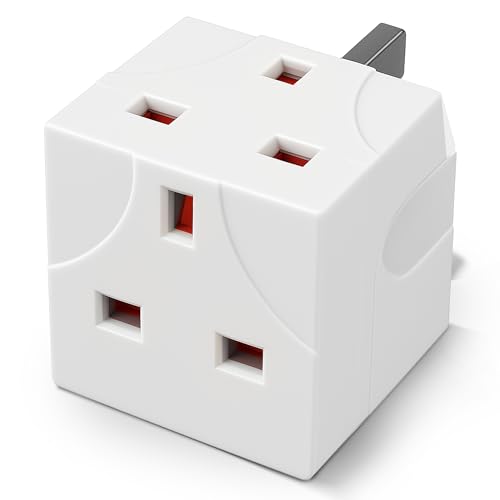 Desiretech 2 Way Adaptor UK Double Plug Adapter Compact Multi Plug Socket for Home & Office Dual Extension Plug for Appliances TV PC Kitchen & Lighting White (1 Pack)