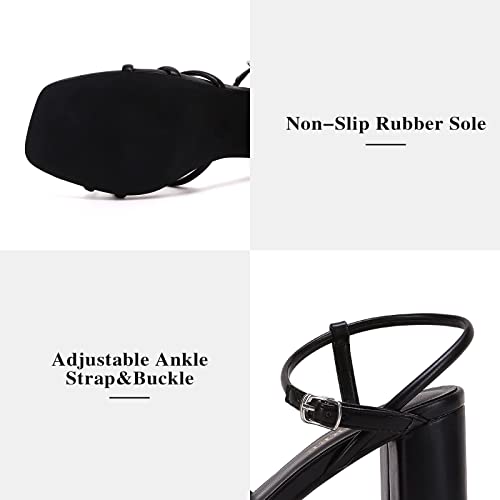 Tinstree Dress Sandals Women,Black Square Toe Heels Women's Strappy Block Heeled Sandals Straps Square Open Toe Heels Mules Sandal Slip On Chunky Heels Casual Daily Wear 3Ins Dressy Heels Black,07 #TOP4