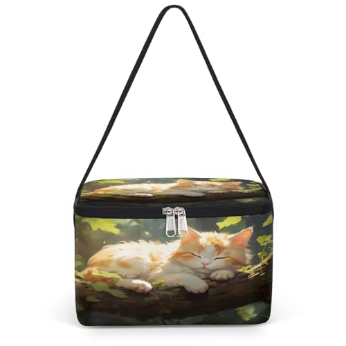GzLeyigou Sleeping Kitten Lunch Bags for Women Men 9 Cans, Hot & Cold Food Delivery Bag Insulated Grocery Bag Insulated Lunch Box Cat Cooler Bag for Office Work Picnic Beach