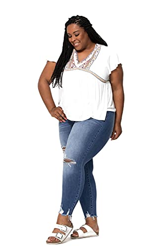 Judy Blue Women's Stretchy High Rise Medium Distressed Wash Frayed Hem Skinny Jeans2