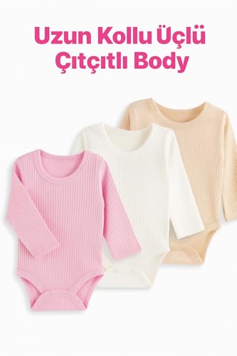 MYZİ STORE Kız Bebek Yenidoğan 3 Adet%100 Pamuk Uzun Kollu…