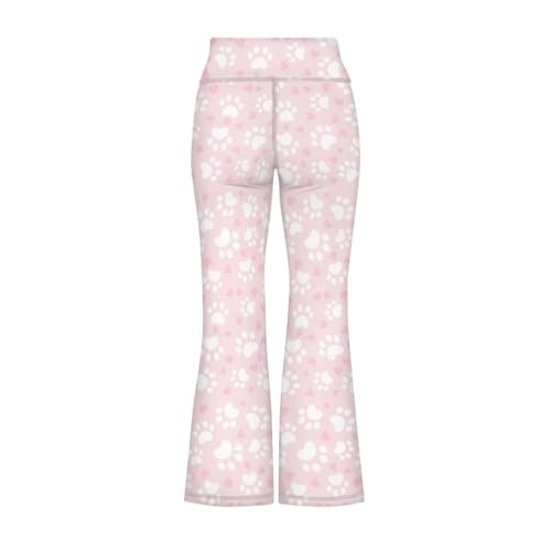 Pink Dog Paw Flare Leggings for Girls Casual Soft High Waist Gym Athletic Workout Long Bootcut Yoga Pants3